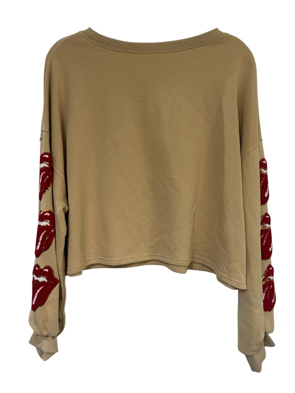 Fantastic Fawn Beige Cropped Sweatshirt with Red 'The Rolling Stone' Appliqué - Picture 4 of 7